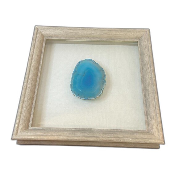 VTG Teal Blue Agate Slice Shadow Box Frame Glass Window Wall Decor 8.5” Square - Picture 1 of 4